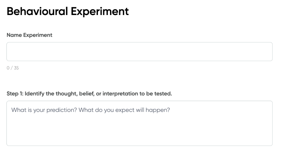 The page to create a new Behavioural Experiment