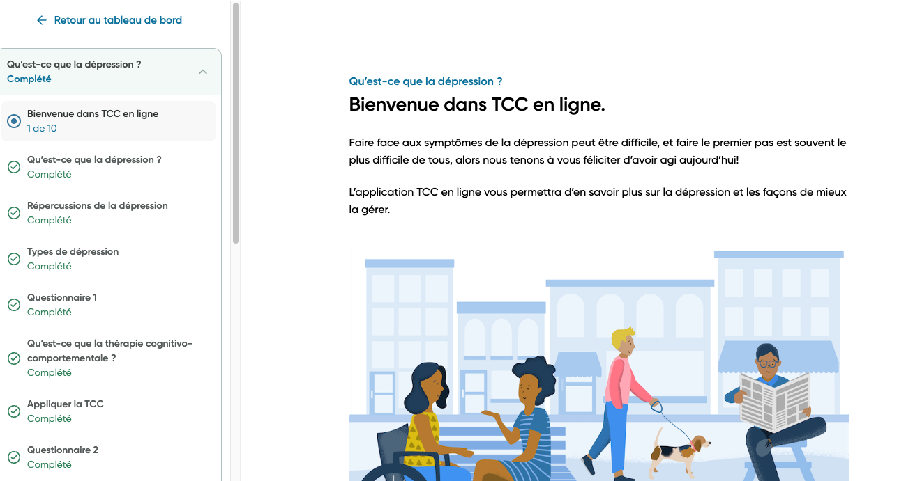 La première page des modules du programme