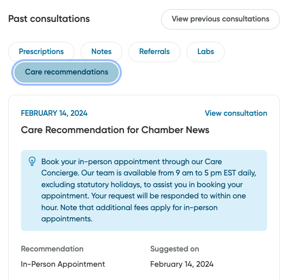 An example of a Care Recommendation card.