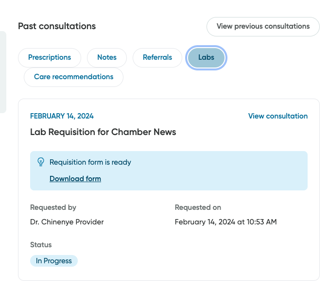 The Labs screen on the dashboard.