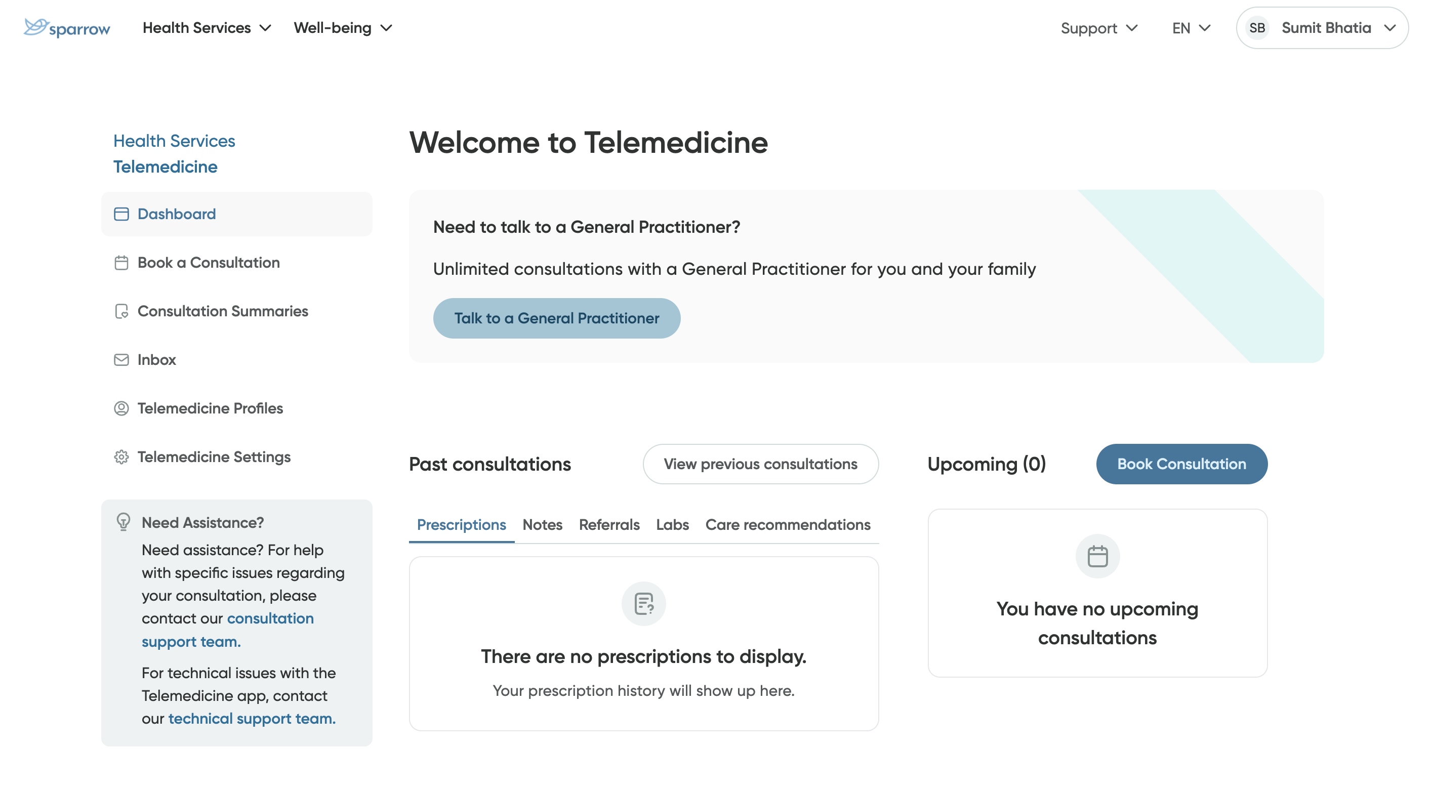 The Telemedicine dashboard
