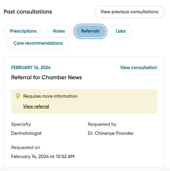 An example of a Referrals card.