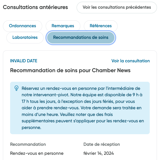 Un exemple de carte de recommandation de soins.