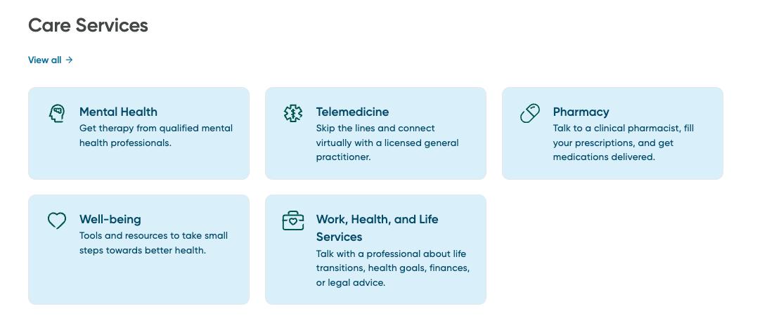 The Care Services page.