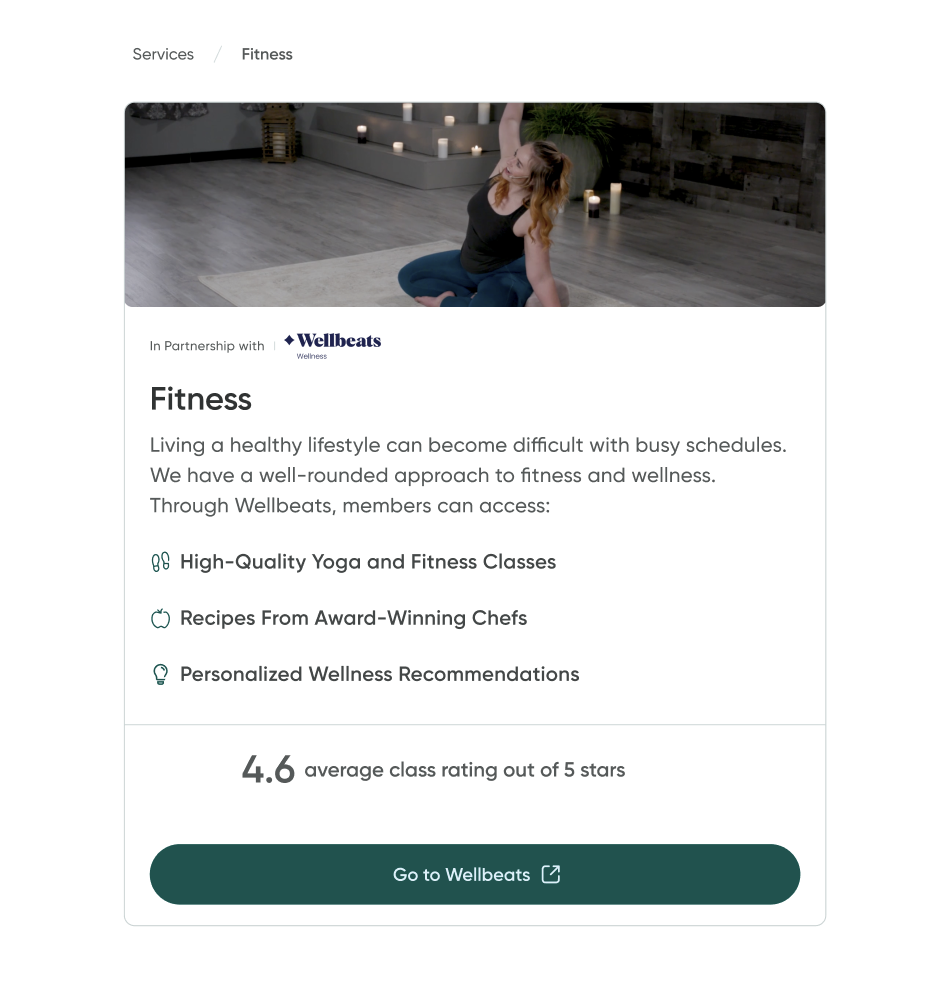 Une image de la page Fitness de l'application Wellbeats.