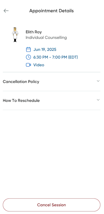 The appointment cancellation screen.