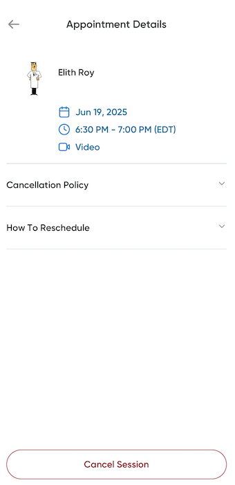 The appointment cancellation screen.