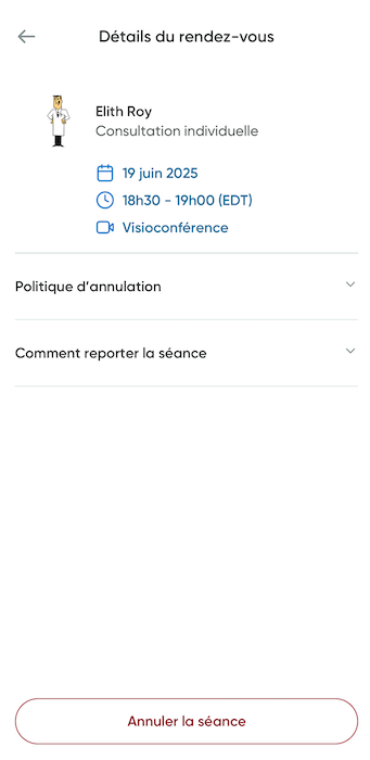L'écran d'annulation de rendez-vous.