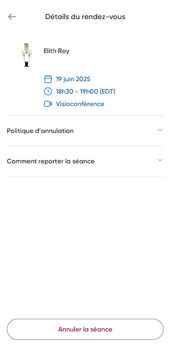 L'écran d'annulation de rendez-vous.