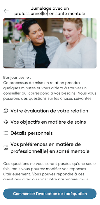 La première étape du processus de jumelage pour la thérapie de couple.