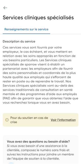 An overview of the specialized services screen.