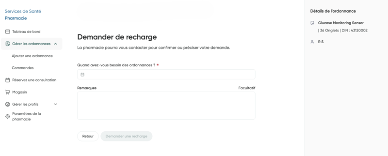 L'écran de demande de renouvellement