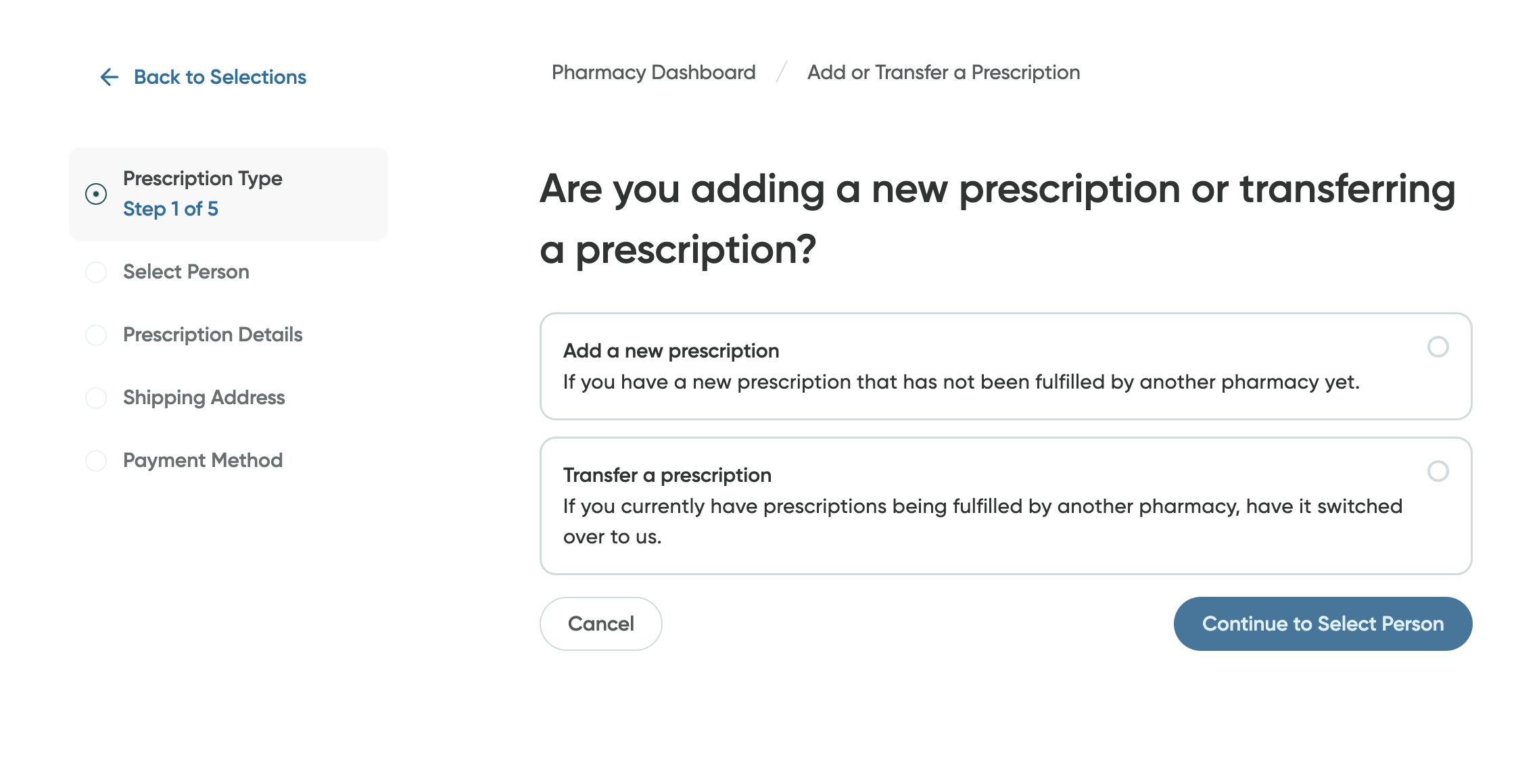 Prescription type screen