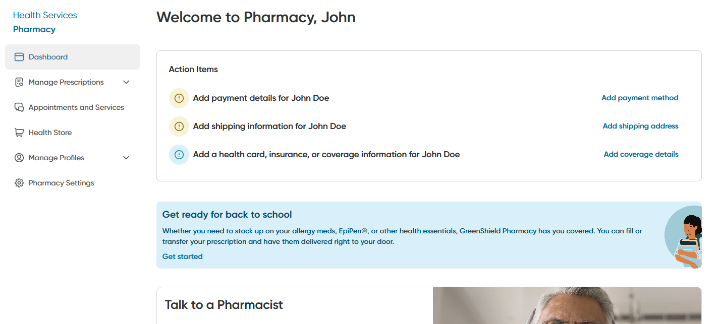 The Pharmacy Dashboard.