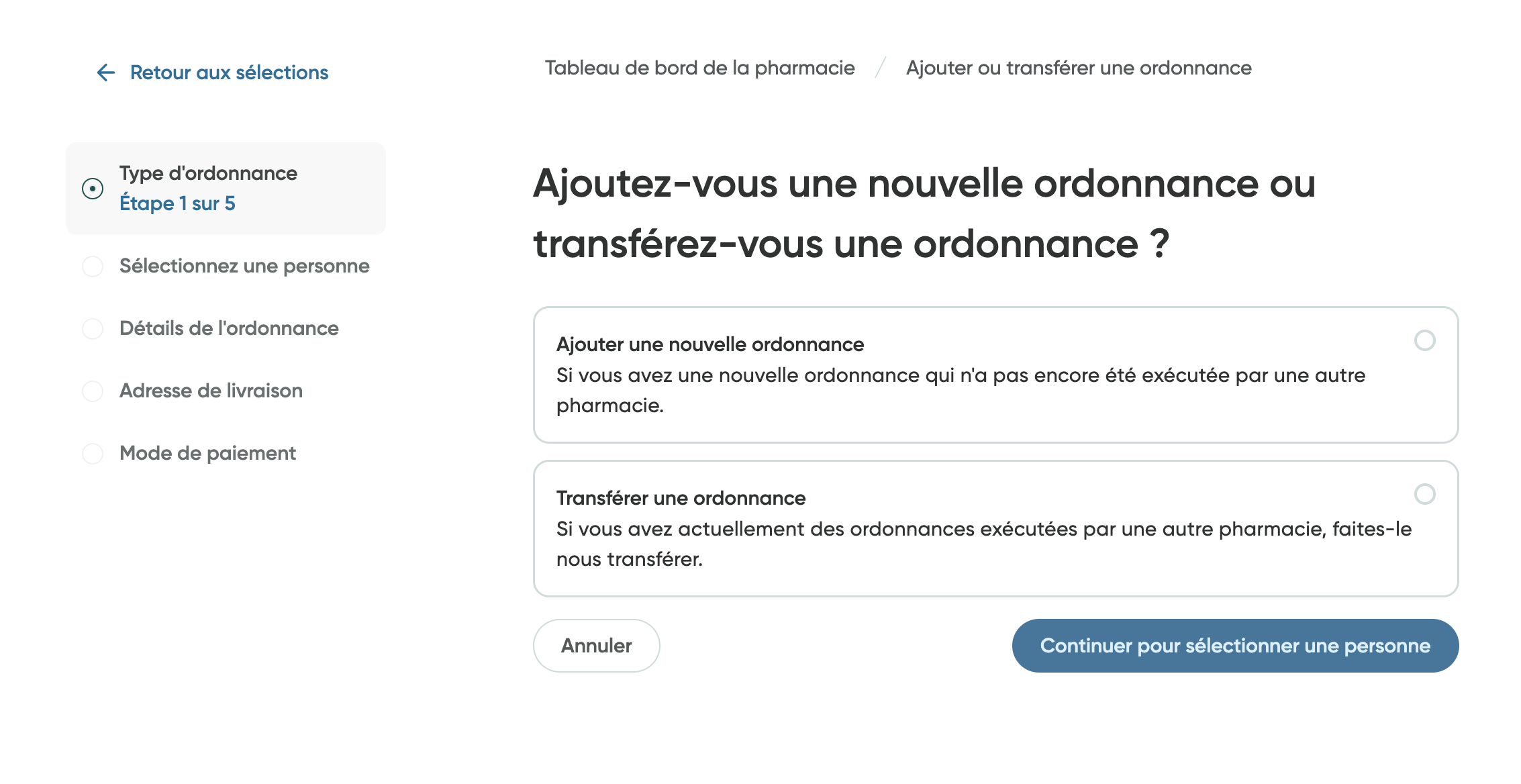 Écran de type de prescription