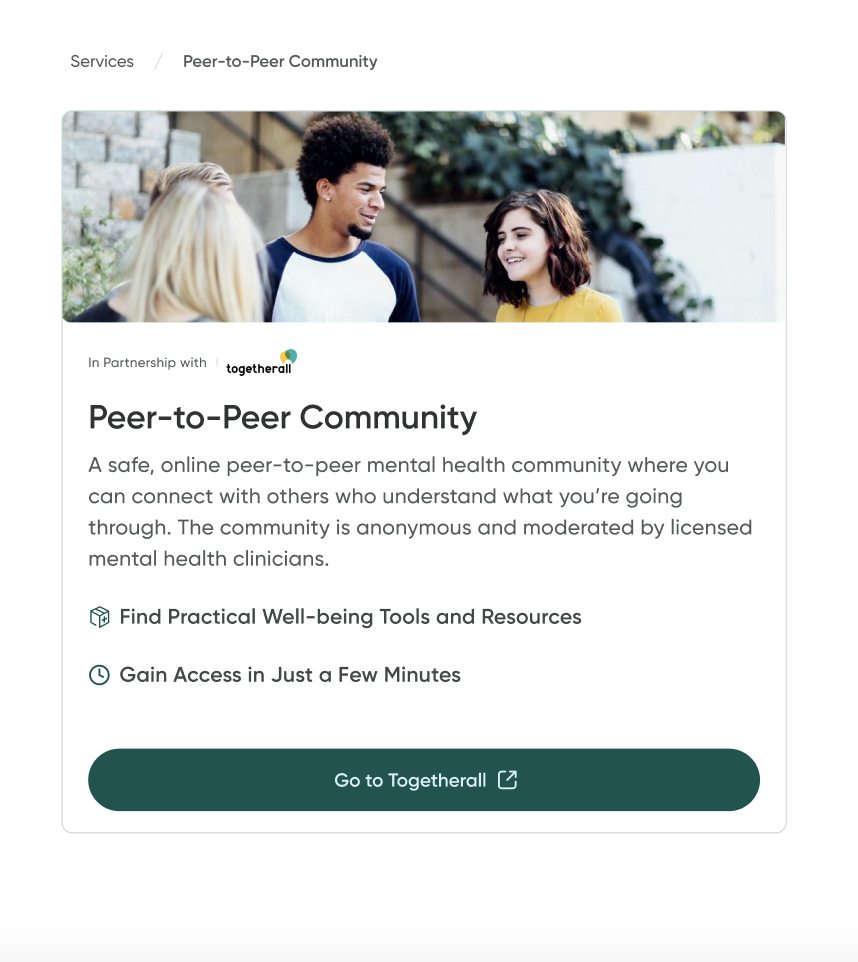 An image of the Togetherall peer-to-peer community page.